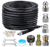 Sewer Jetter Kit for Pressure Washer 100FT, 5800PSI Drain Cleaner Hose 1/4 Inch NPT Corner, Rotating Button Hose Sewer Jetting Nozzle, etc