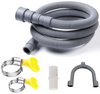 6 Feet Washing Machine Drain Hose Flexible Dishwasher Drain Hose Extension Kit Corrugated Washer Hose w/ 1 Adapter 4 Clamps 1 U-Bend Holder