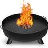 28 Inch Black Fire Pit Wood Burning Fire Bowl with A Drain Hole Fireplace Extra Deep Large Round Outside Backyard Deck Camping Grate