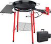 18 Inch Tabarca Paella Pan Set with Burner, and Side Shelf, 4 Reinforced Legs with Bottom Shelf, Regulator Hose and Igniter Kit