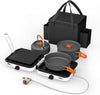 Portable 2 Burner Camping Stove Set, 20,000 BTU/h, with Folding Gas Stove, Frying Pan, Griddle, Kettle, Pot, and Carry Bag, For Propane & Butane White