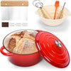 6 QT Enameled Cast Iron Bread-Oven Dutch Oven with Lid, incl. Sourdough Bread-Baking Supplies like Bread Proofing Basket, Scoring Lame, Dough Whisk