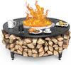 48" Fire Pit Surround Tabletop for Solo Stove Yukon/Bonfire/Ranger, Powder-Coated Steel Surround Table with Firewood Storage Shelf