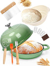 Dutch Oven Bread Baking, 5QT Enamel Cast Iron Oven with Sourdough Bread-Baking Supplies, Bread Proofing Basket, Scoring Lame, Dough Whisk, Green