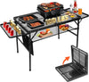 Portable Grill Table with 2 Wing Panels, Height Adjustable 140lbs 3Ft Folding Table for Camping, BBQ, RV, Picnic & Beach Outdoor & Indoor Use