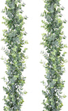 Faux Eucalyptus Garland Plant, 2 Pack Artificial Vines Hanging Greenery Garland for Fireplace Mantel Decor, 6 Feet/pcs UV Protected Indoor Outdoor