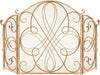 3-Panel Gold 55x33" Solid Wrought Iron Fireplace Screen See-Through Metal Spark Guard Safety Protector with Decorative Scroll