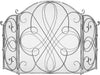 3-Panel Pewter 55x33" Solid Wrought Iron Fireplace Screen See-Through Metal Spark Guard Safety Protector with Decorative Scroll