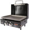 22 inch Propane 2 Burner Portable Table Top Griddle BBQ Grill with Hood for Outdoor Cooking Camping or Tailgating etc, Kit with Carry Bag